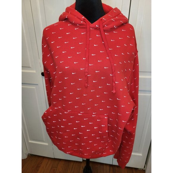 Red/White Swoosh Nike Hoodie Embroidered L Streetwear Activewear Athleisure - Picture 1 of 8